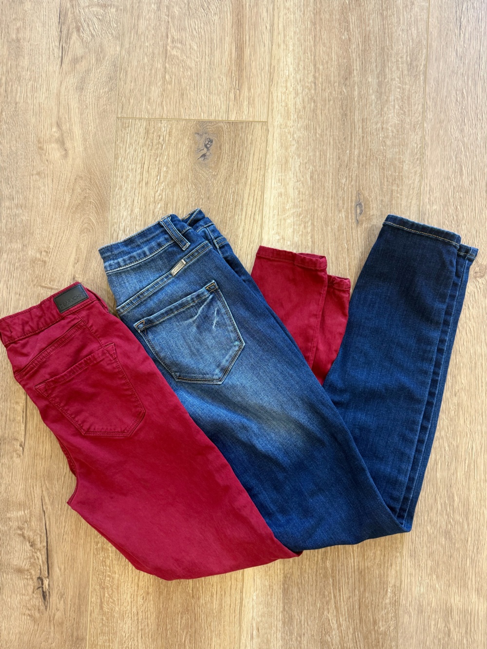 KanCan Skinny Jeans in Red and Blue Denim